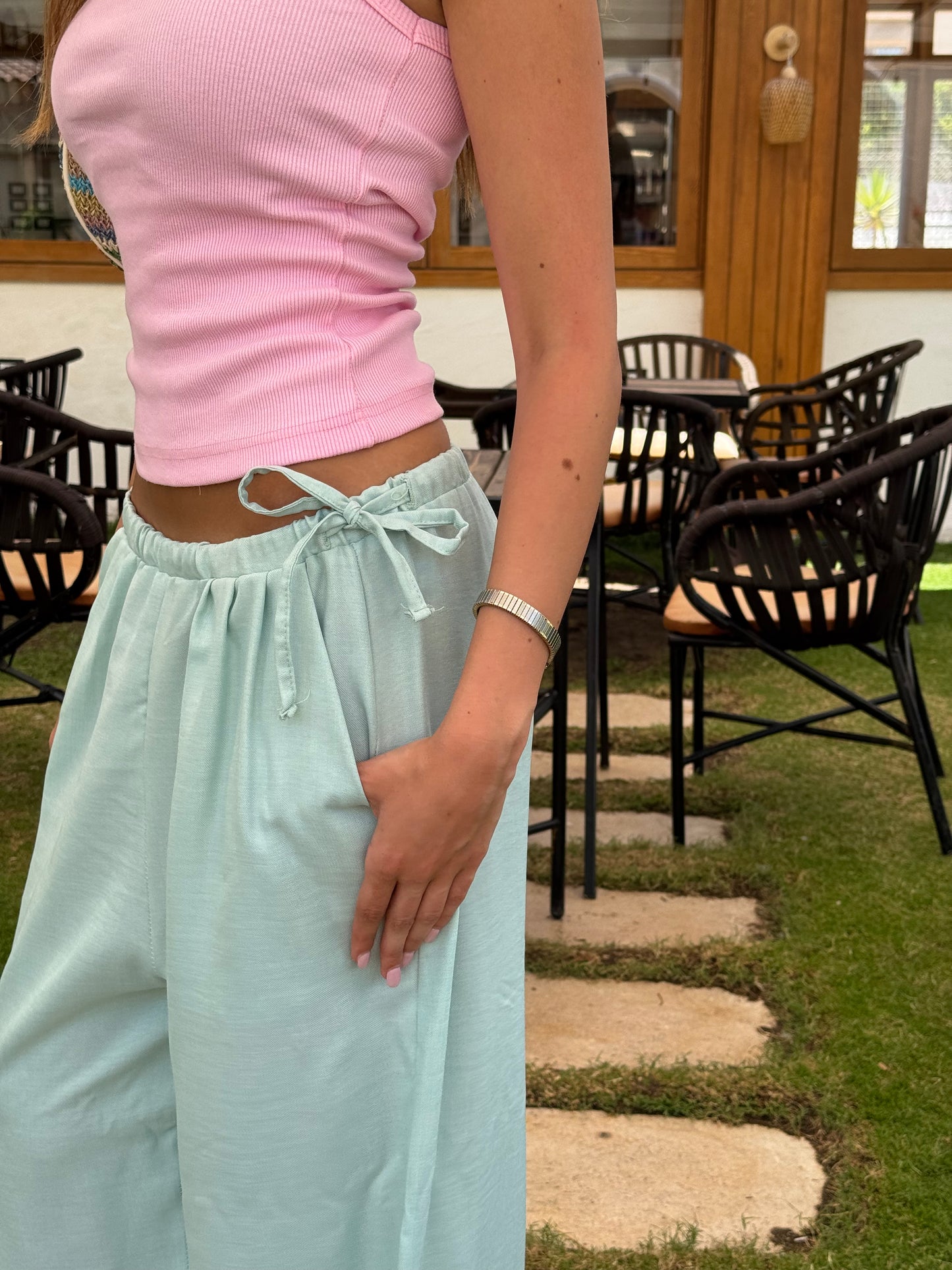 TEAL BOWED PANTS
