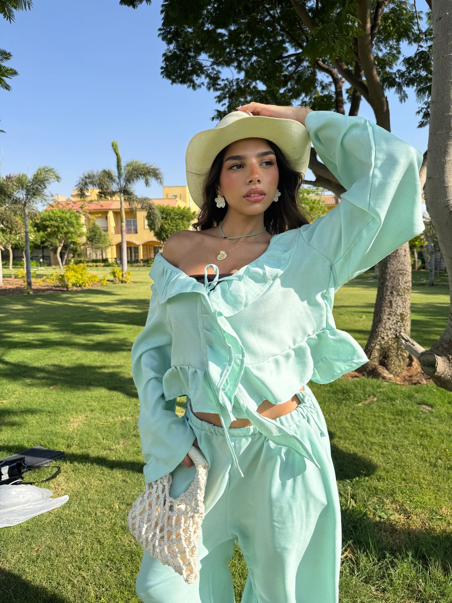 TEAL RUFFLED TOP